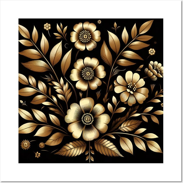 Gold Floral Illustration Wall Art by Jenni Arts